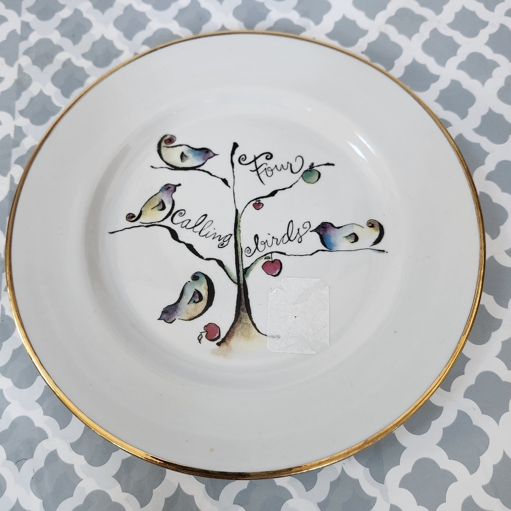 Rosanna Four Calling Birds White Salad Ceramic Plate 8 Inch